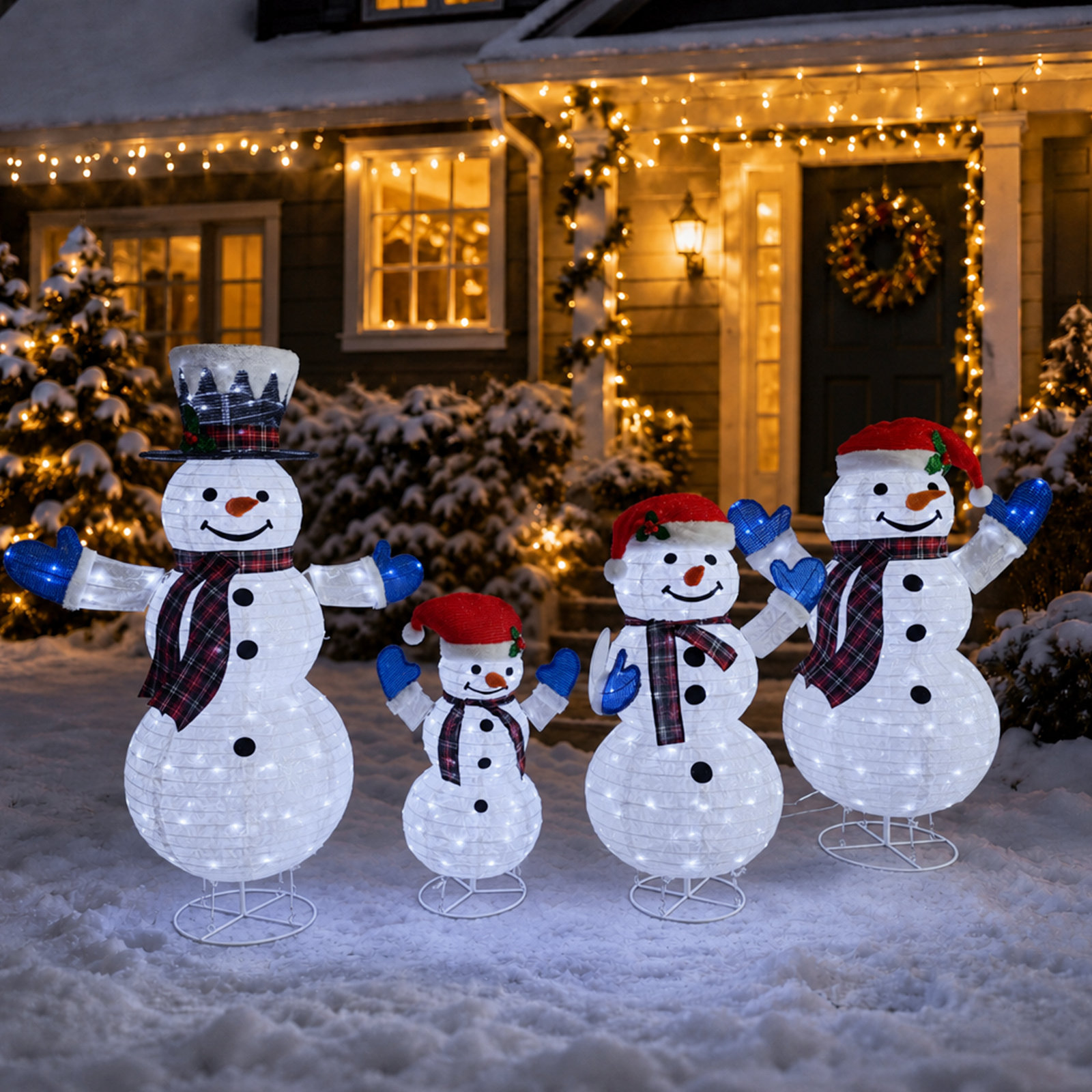 The Holiday Aisle® Hutto 4 Piece 3D Lighted Snowman Family Outdoor